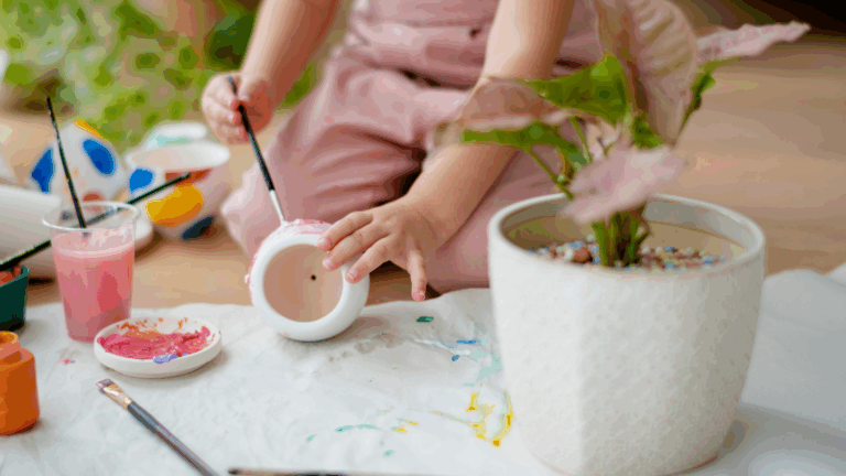 Children painting flower pots - kandies kids - durban north